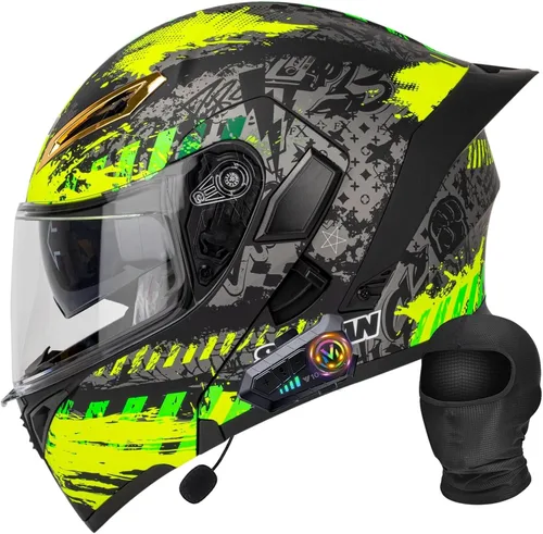 Miniatura 8 de Casco Bluetooth Moto DOT Aprobado Casco Abatible, Casco Integrado De Moto, Cascos Abatible con Doble Visera, Ventilación Forro, para La Respuesta