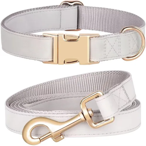 Miniatura 10 de PET ARTIST Juego de collar y correa de piel sintética suave para perro, brillante y elegante, juego de correa y collar de piel sintética de 5 pies