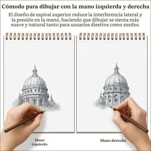 Miniatura 8 de Cuaderno de bocetos de 9 x 12 pulgadas, bloc de bocetos con espiral superior, paquete de 1 bloc de 100 hojas (68 libras/3.53 oz/m² - 100 g/m2)