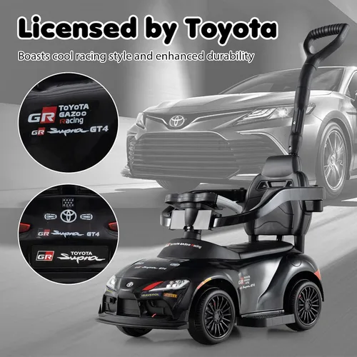 Miniatura 6 de Costzon Coche de empuje para niños pequeños, 3 en 1 Cochecito deslizante para caminar con licencia de Toyota con mango, música, barandilla