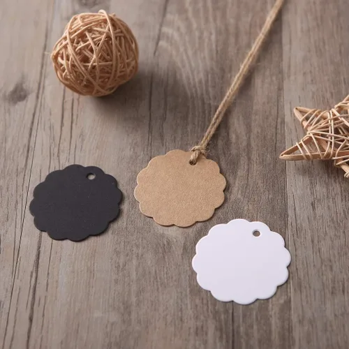 Miniatura 3 de Etiquetas de regalo de papel kraft de 150 quilates con StringTwine negro, blanco, marrón, juego a granel (festoneadas)