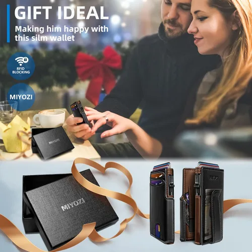 Miniatura 8 de miyozi Billetera para hombre, con clip para dinero, bolsillo para monedas, ventana para identificación, delgada, bolsillo frontal con bloqueo RFID