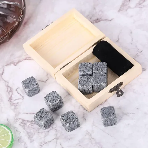 Miniatura 8 de Juego de regalo de piedras de whisky con 9 piezas de piedras y caja, cubos de hielo reutilizables, juego de granito natural, piedras para enfriar