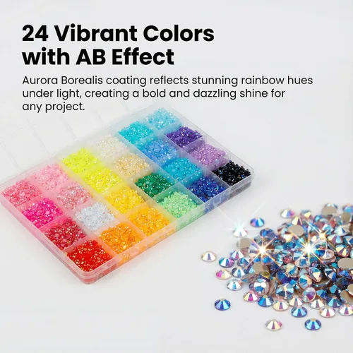 Miniatura 3 de Juego de 8000 diamantes de imitación de resina con parte trasera plana Jelly AB de 0.157 pulgadas y 24 colores para deslumbrar, no plateados