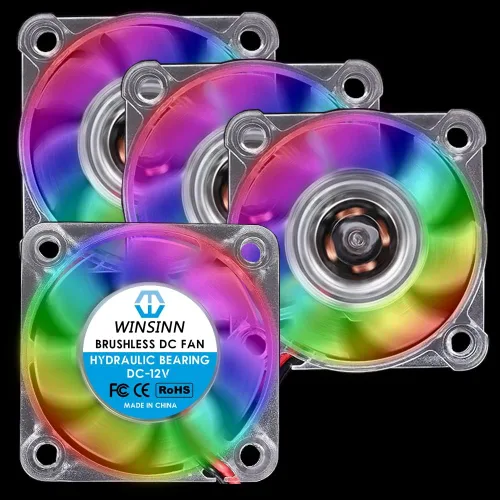 Miniatura 12 de WINSINN Ventilador USB RGB de 1.575 in de 5 V, impresora 3D colorida LED Micro 5 voltios ventiladores 4010 rodamiento hidráulico, refrigeración sin