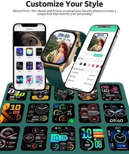Miniatura 9 de Relojes inteligentes de Navidad para hombres y mujeres, con pantalla HD de 2.04 pulgadas, monitor de oxígeno en sangre y frecuencia cardíaca, Negro