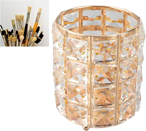 Miniatura 4 de Crystal Makeup Brush Holder, European Style Rounded Glass Cosmetic Organizer,for Vanity,Elegant & Durable Makeup Brush Organizer (Gold)