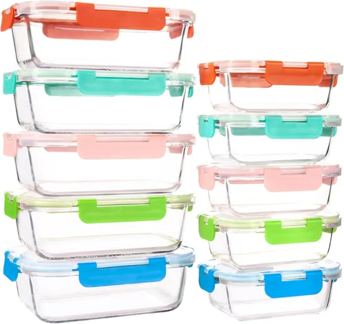Miniatura 7 de UMEIED Paquete de 10 recipientes de vidrio para almacenamiento de alimentos con tapas a prueba de fugas, juego de recipientes de vidrio herméticos