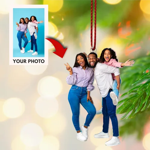 Miniatura 4 de Adorno de Navidad familiar personalizado para árbol de Navidad, adorno de foto familiar - Impresión opcional de doble cara - Adorno colgante