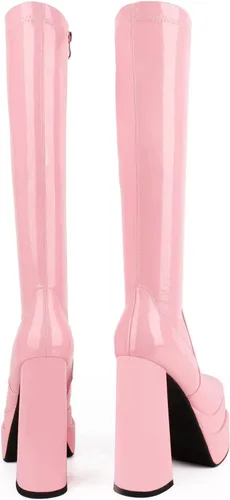 Miniatura 6 de wetkiss Botas de plataforma hasta la rodilla con tacón grueso para mujer, botas negras de tacón alto para mujer, bota gogó con cremallera lateral