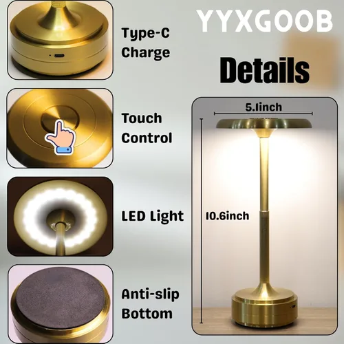 Miniatura 3 de Lámpara de mesa LED portátil inalámbrica, recargable con sensor táctil, regulable de tres niveles, adecuada para el hogar, oficina, dormitorio