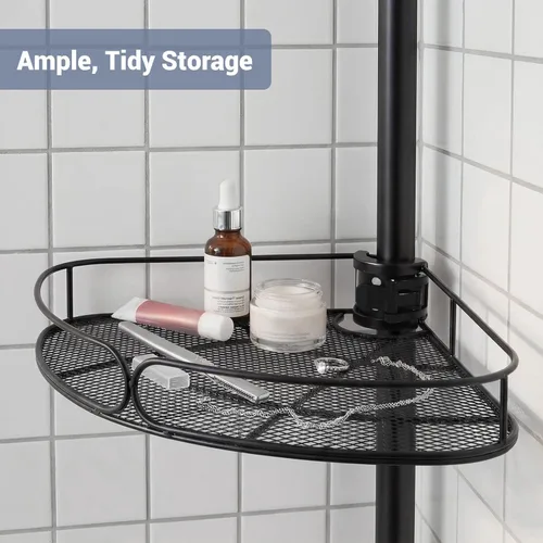 Miniatura 10 de Organizador de ducha de pie, organizador de baño de altura ajustable de 4 niveles, poste de 6 secciones, estante de pie resistente para ducha, sin
