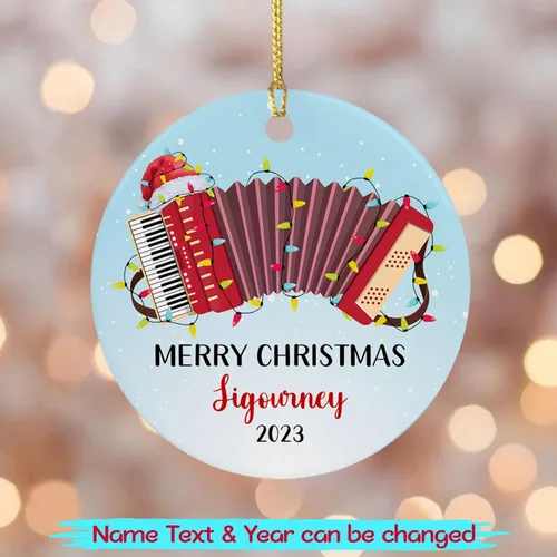 Miniatura 2 de Adorno de Navidad personalizado de acordeonista que toca acordeón, nombre personalizado y año, adorno de Navidad para acordeonista, instrumento
