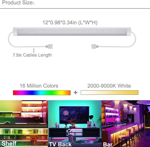 Miniatura 2 de Iluminación debajo del gabinete, barra de luz RGB, luces LED regulables debajo de la encimera, control remoto, aplicación, control de voz compatible