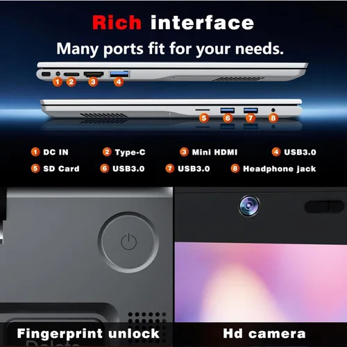 Miniatura 6 de KUMNOSAL Laptop 2026, portátil de 15.3 pulgadas con i5-8210Y (hasta 3.6 GHz), 24 GB de RAM 512 GB SSD, FHD IPS 1200p, portátil abierto de 180°, WiFi