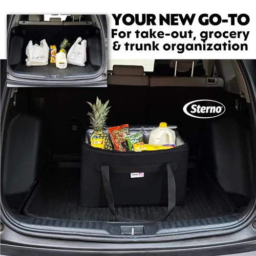 Miniatura 5 de Sterno Trunk Buddy Organizador aislado a prueba de fugas, bolsa de alimentos fríos y calientes para comestibles, bebidas y más, exterior de tela