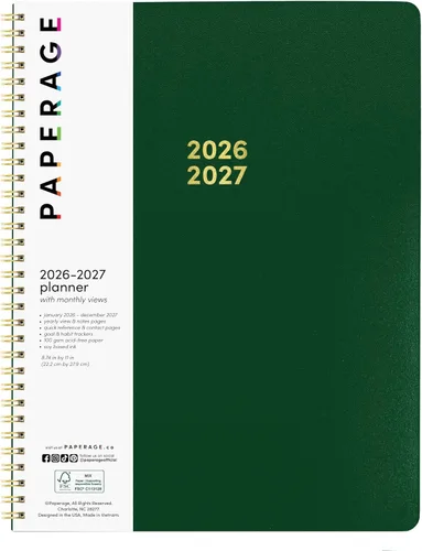 Miniatura 13 de PAPERAGE Planificador mensual y anual de 2 años, 24 meses (enero 2026 - diciembre 2027), 8.5 x 11 pulgadas, Planificador espiralado 2026-2027