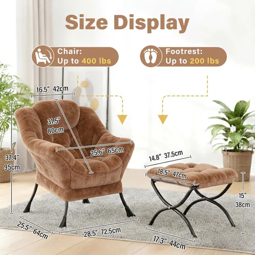 Miniatura 2 de Silla perezosa acogedora y otomana, juego grande de silla de descanso contemporánea, sillón tapizado de ocio para lectura para dormitorio, sala