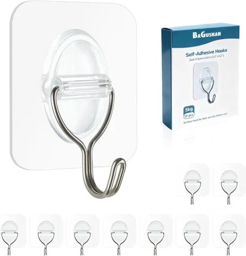 Miniatura 6 de Ganchos adhesivos de pared sin daños, ganchos adhesivos para colgar, paquete de 10 – acero inoxidable transparente de 11.0 lbs resistente