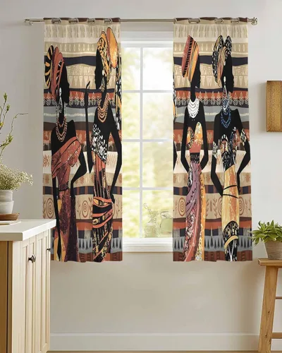 Miniatura 7 de Cortinas traslúcidas históricas africanas de 39 pulgadas de largo, juego de 2 paneles de cortinas para cocina, dormitorio, sala de estar, puerta