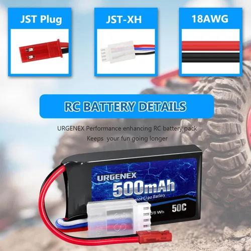 Miniatura 3 de Batería Lipo de 11.1 V 500 mAh 3S 50C de alta tasa de descarga RC con enchufe JST recargable Lipos para RC Avión Racing Drone Helicóptero Quadcopter