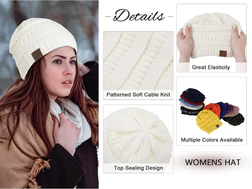 Miniatura 3 de Zando Gorros de punto grueso con forro de satén para mujer, cálidos gorros de invierno para mujer