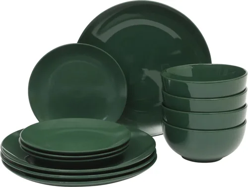 Miniatura 19 de Gibson Home Dempsey Road - Juego de vajilla de gres de 12 piezas – Servicio para 4, platos y cuencos redondos negros, juego moderno de platos