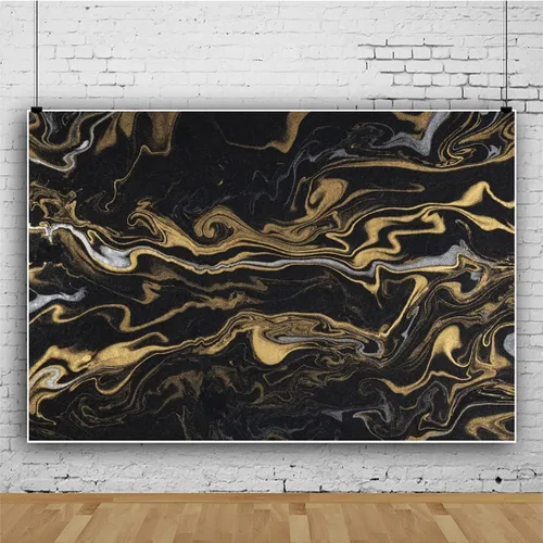 Telón de fondo de fotografía con textura de mármol negro dorado de 5 x 4 pies, arte abstracto, fondo de fondo dorado de arena movediza líquida para