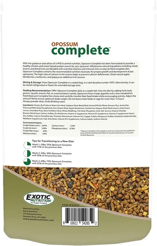 Miniatura 2 de Exotic Nutrition Opossum Complete 4 LB Dieta nutricional saludable en pellets Alimento para zarigüeyas de cola corta y Virginia