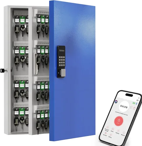 WeHere Caja de bloqueo de llave inteligente de 192 teclas para montaje en pared, gabinete de llaves comercial con aplicación, teclado, Bluetooth y