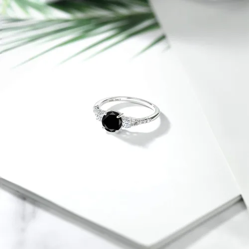Miniatura 95 de Gem Stone King Anillo de compromiso de 3 piedras preciosas redondas de oro blanco de 10 quilates con piedra natal de 0.236 in con piedra natal