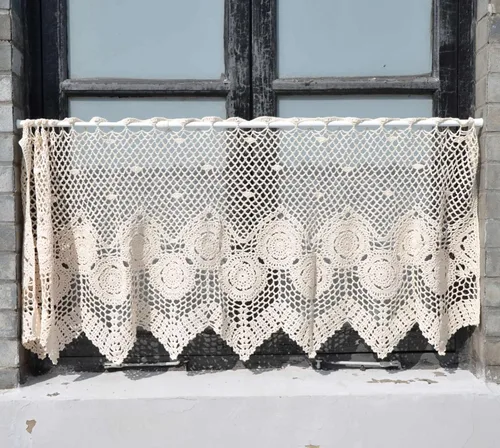 Miniatura 4 de Cenefa de cortina de ventana de encaje de ganchillo a mano para cocina, cafetería, estilo rústico francés