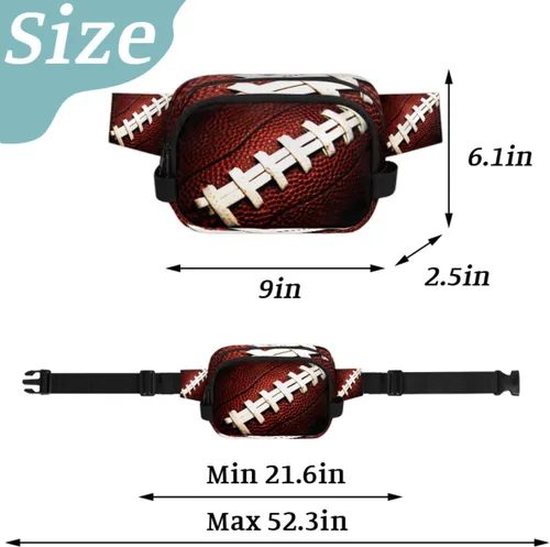 Miniatura 2 de Riñonera de fútbol americano para hombres y mujeres, bolsa cruzada de fútbol con correa ajustable, bolsa impermeable para viajes, caminar, correr