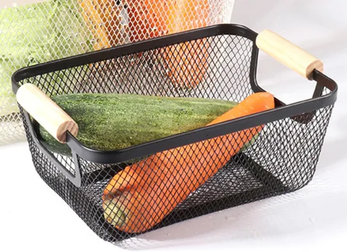 Miniatura 5 de AJIODA Cesta de acero de malla metálica, cesta organizadora de almacenamiento de alambre pequeña, cesta de cocina colgante multifunción con mango