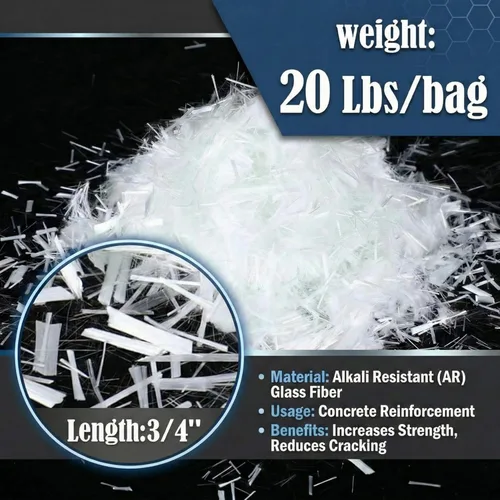 Miniatura 2 de Fibra de vidrio de 20 libras 3/4 '' (0.748 in) para mezcla de mortero de cemento de hormigón, refuerzo anti filtraciones antigrietas fibras blancas