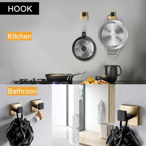 Miniatura 5 de Juego de 5 piezas de accesorios de baño, juego de toallero negro y dorado, soporte de papel higiénico con estante, juego de toallero en el baño