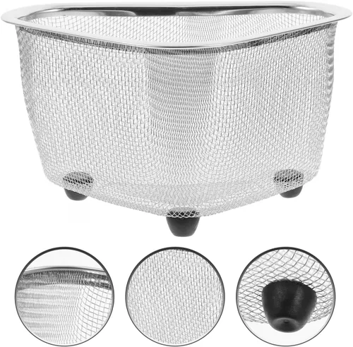 Miniatura 5 de Hemoton Colador de fregadero de acero inoxidable,Cesta de malla de esquina de fregadero triangular,Cesta de almacenamiento de esquina