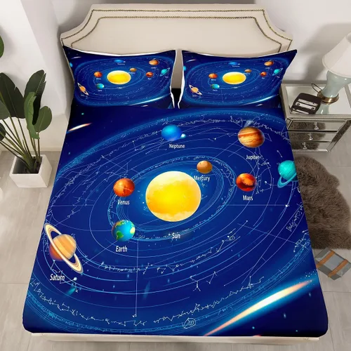Miniatura 27 de Erosebridal Lindas sábanas de Capybara para niños y niñas, diseño de universo azul, con temática del espacio exterior, juego de cama de Capybara