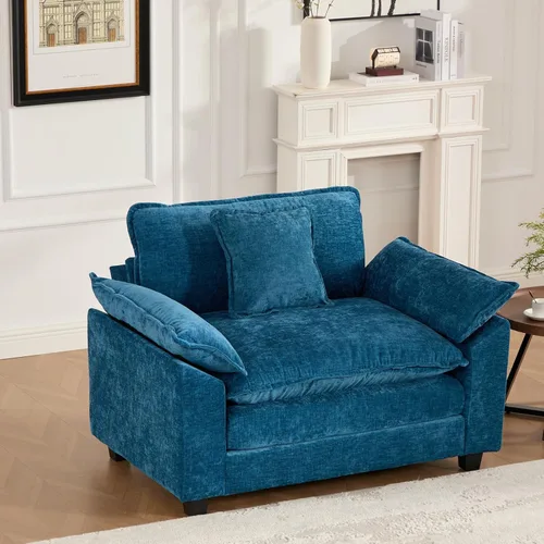 Miniatura 11 de Sofá seccional modular beige de 117.3", sofás seccionales grandes de 3 plazas para sala de estar, sofá nube oversized de tela chenille con otomana