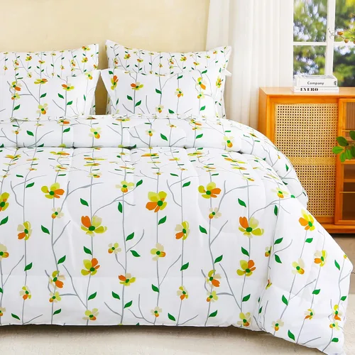Miniatura 16 de lasoftan Juego de edredón floral Queen con sábanas, ropa de cama vintage de lujo de 7 piezas, ropa de cama de microfibra suave en una bolsa, juego