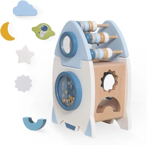 Juguete espacial de madera para bebé, juguetes Montessori para bebés, juguete de cohete para niños pequeños, juego de aprendizaje de cubo de