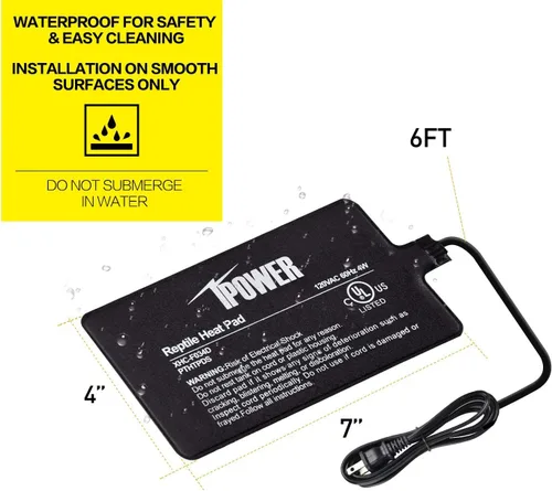Miniatura 4 de iPower Almohadilla de calor para reptiles de 4 W, calentador de terrario para tortugas, lagartos, ranas y otros animales pequeños, 4 x 7 pulgadas
