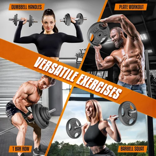 Miniatura 4 de Yes4All Placas de peso de agarre estándar de 1 pulgada, hierro fundido con varios tamaños de 2.5 libras a 35 libras para entrenamiento de fuerza, E.