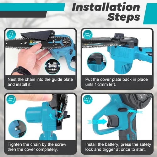 Miniatura 6 de Mini motosierra inalámbrica sin escobillas, motosierra eléctrica de mano de 6 pulgadas con 2 baterías y engrasador automático, herramienta