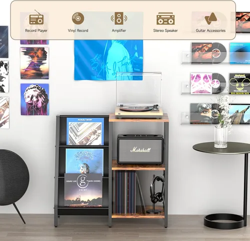 Miniatura 3 de Coco Bird - Soporte para tocadiscos de vinilo con almacenamiento de 3 niveles, estante de exhibición para tocadiscos para 200 álbumes, mesa