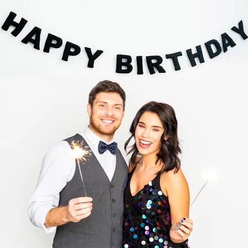 Miniatura 9 de Meygajoe - Cartel de feliz cumpleaños de fieltro preencordado, guirnalda reutilizable, decoración de pancarta de cumpleaños, letrero personalizado