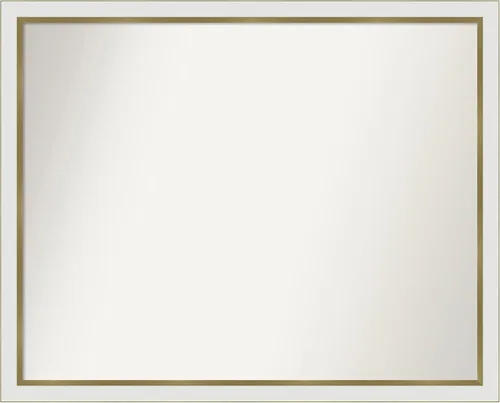 Miniatura 540 de Amanti Art Espejo de baño blanco para sobre el fregadero, 30 x 35 pulgadas, espejo de tocador rectangular estrecho de Eva de oro blanco, marco