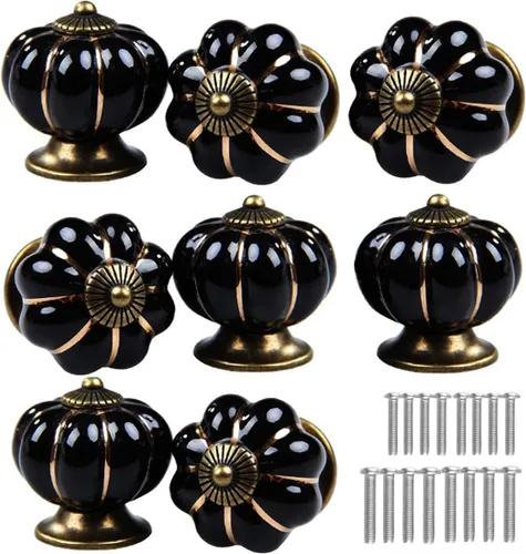 Miniatura 7 de Pomos de cerámica para gabinete, paquete de 4, manijas de puerta de calabaza elegantes y vintage para cocina/cajón/armario/armario (negro, 4 piezas)