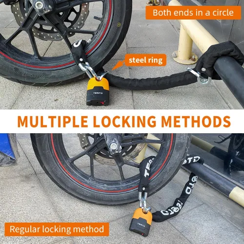Miniatura 6 de Candado de cadena antirrobo de alta resistencia para motocicleta, 3 pies de largo, cadena de 0.394 in de grosor con cerradura de color brillante, 4