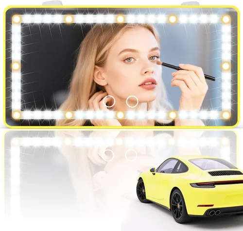 Miniatura 17 de SINGARO Espejo de tocador con visera solar para automóvil, espejo de maquillaje recargable con 60 LED, 3 modos de luz y control táctil regulable
